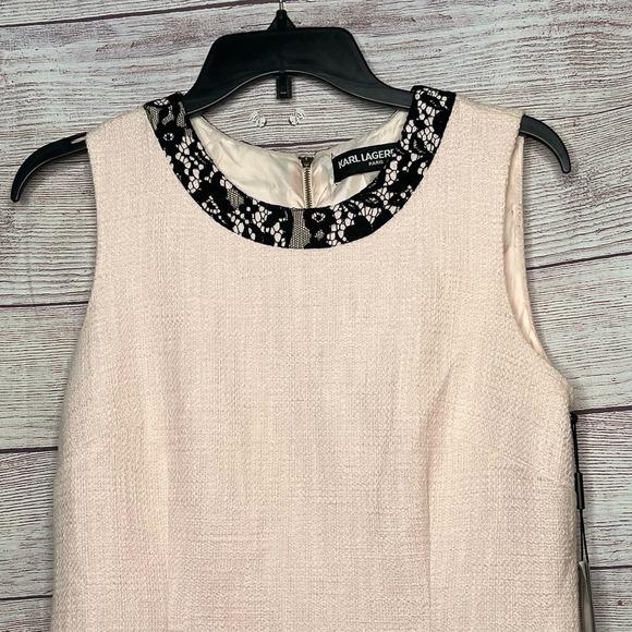 Karl Lagerfeld Paris Flounce Lace Trim Tweed Sheath Dress Blush New Size 8 - Picture 5 of 9
